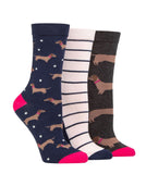 3 Pair Wild Feet Jacquard Cotton Novelty Patterned Womens Socks