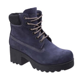Darkwood Pine 7040 Womens Platform Sole Rugged Style Laced Ankle Boot Navy