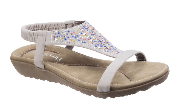 Fleet & Foster Nicosia Womens Slip On Summer Sandal With Jewel Stud Detail White