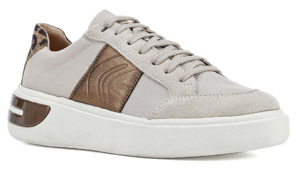 Geox D Ottaya F Lace Up Leather Trainers Cream/Bronze