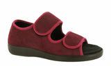 GBS Brompton Mens Extra Wide Fit Open Toe Touch Fastening Slipper Burgundy