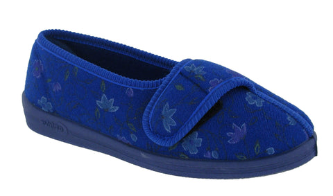 Comfylux Diana Womens Wide Fit Touch Fastening Full Slipper Blue