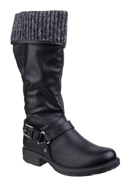 Divaz Monroe Womens Knitted Cuff Detail 3/4 Length Casual Boot Black