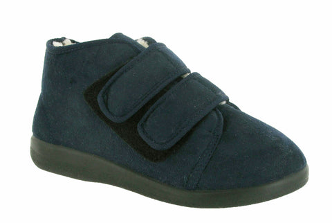 GBS Torbay Mens Extra Wide Warm Lined Touch Fastening Slipper Bootee Navy