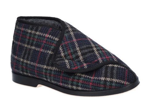 GBS William Mens Warm Lined Touch Fastening Slipper Bootee Check