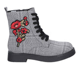 Rocket Dog Jelina Womens Combat Boot With Flower Patch Trim