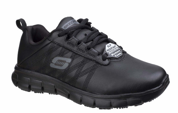 Skechers SK76576 Work Relaxed Fit Sure Track Erath Womens Lace Up Work Shoe Black BBK