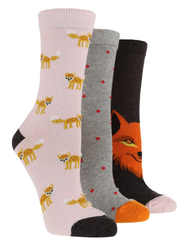 3 Pair Wild Feet Womens Jacquard Cotton Novelty Patterned Socks